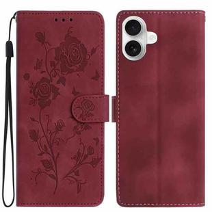For iPhone 17 Rose Flower Embossing Pattern Leather Phone Case(Red)