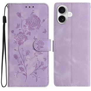 For iPhone 17 Rose Flower Embossing Pattern Leather Phone Case(Light Purple)