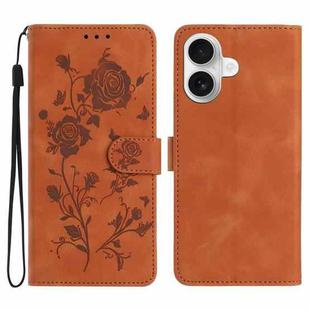 For iPhone 17 Rose Flower Embossing Pattern Leather Phone Case(Brown)