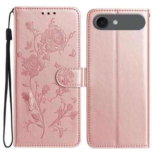 For iPhone 17 Air Rose Flower Embossing Pattern Leather Phone Case(Rose Gold)