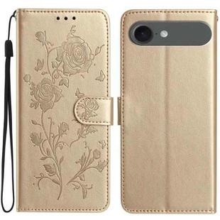 For iPhone 17 Air Rose Flower Embossing Pattern Leather Phone Case(Gold)