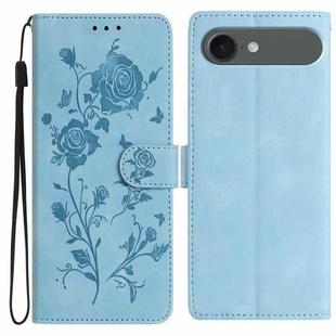 For iPhone 17 Air Rose Flower Embossing Pattern Leather Phone Case(Sky Blue)