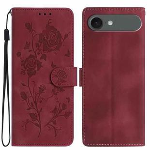 For iPhone 17 Air Rose Flower Embossing Pattern Leather Phone Case(Red)