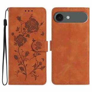 For iPhone 17 Air Rose Flower Embossing Pattern Leather Phone Case(Brown)
