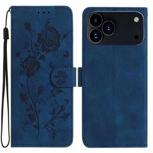 For iPhone 17 Pro Rose Flower Embossing Pattern Leather Phone Case(Dark Blue)