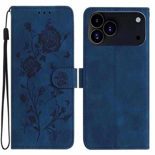 For iPhone 17 Pro Max Rose Flower Embossing Pattern Leather Phone Case(Dark Blue)