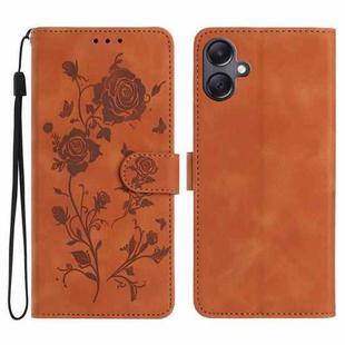 For Samsung Galaxy A07 5G Rose Flower Embossing Pattern Leather Phone Case(Brown)