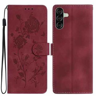 For Samsung Galaxy A17 5G Rose Flower Embossing Pattern Leather Phone Case(Red)