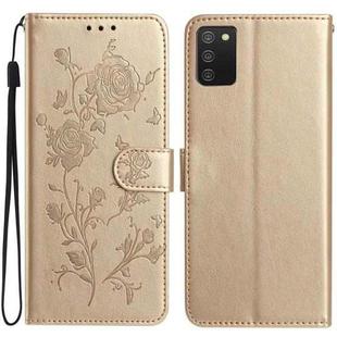 For Samsung Galaxy A02S 166mm EU Rose Flower Embossing Pattern Leather Phone Case(Gold)