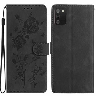 For Samsung Galaxy A02S 166mm EU Rose Flower Embossing Pattern Leather Phone Case(Black)