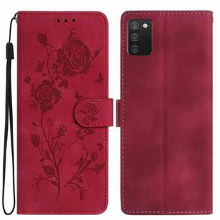 For Samsung Galaxy A02S 166mm EU Rose Flower Embossing Pattern Leather Phone Case(Red)
