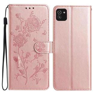 For Samsung Galaxy A03 Rose Flower Embossing Pattern Leather Phone Case(Rose Gold)