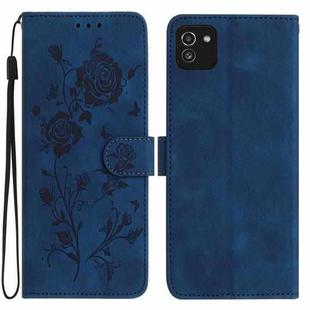 For Samsung Galaxy A03 Rose Flower Embossing Pattern Leather Phone Case(Dark Blue)