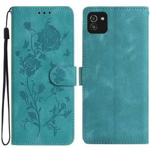 For Samsung Galaxy A03 Rose Flower Embossing Pattern Leather Phone Case(Green)