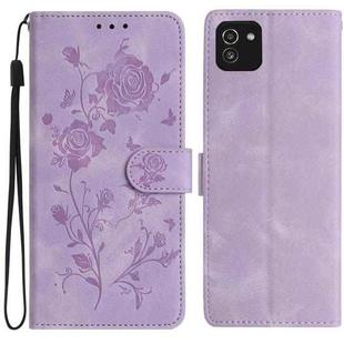 For Samsung Galaxy A03 Rose Flower Embossing Pattern Leather Phone Case(Light Purple)