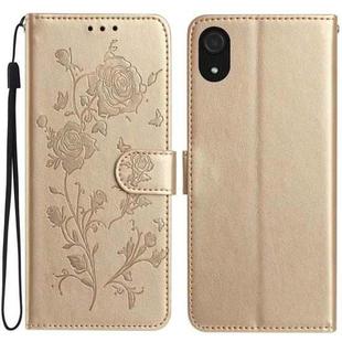 For Samsung Galaxy A03 Core Rose Flower Embossing Pattern Leather Phone Case(Gold)