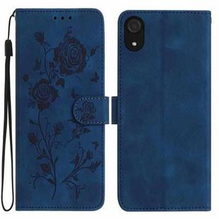 For Samsung Galaxy A03 Core Rose Flower Embossing Pattern Leather Phone Case(Dark Blue)