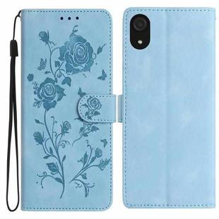 For Samsung Galaxy A03 Core Rose Flower Embossing Pattern Leather Phone Case(Sky Blue)