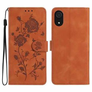 For Samsung Galaxy A03 Core Rose Flower Embossing Pattern Leather Phone Case(Brown)