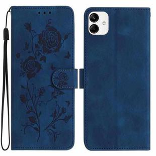 For Samsung Galaxy A04 Rose Flower Embossing Pattern Leather Phone Case(Dark Blue)