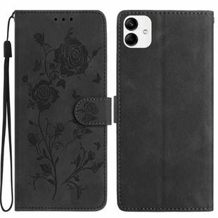 For Samsung Galaxy A04 Rose Flower Embossing Pattern Leather Phone Case(Black)
