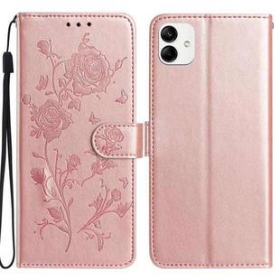 For Samsung Galaxy A04e Rose Flower Embossing Pattern Leather Phone Case(Rose Gold)