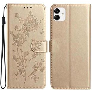 For Samsung Galaxy A04e Rose Flower Embossing Pattern Leather Phone Case(Gold)