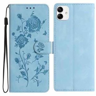 For Samsung Galaxy A04e Rose Flower Embossing Pattern Leather Phone Case(Sky Blue)