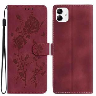 For Samsung Galaxy A04e Rose Flower Embossing Pattern Leather Phone Case(Red)