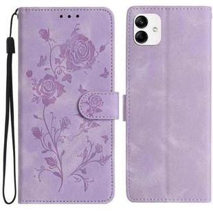 For Samsung Galaxy A04e Rose Flower Embossing Pattern Leather Phone Case(Light Purple)