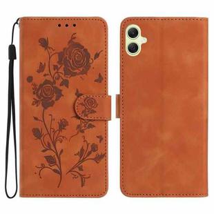 For Samsung Galaxy A05 Rose Flower Embossing Pattern Leather Phone Case(Brown)