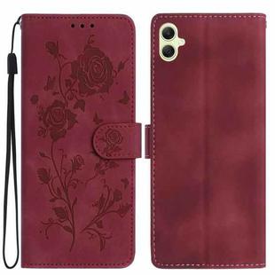 For Samsung Galaxy A06 Rose Flower Embossing Pattern Leather Phone Case(Red)