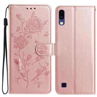 For Samsung Galaxy A10 / M10 Rose Flower Embossing Pattern Leather Phone Case(Rose Gold)