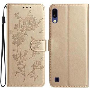 For Samsung Galaxy A10 / M10 Rose Flower Embossing Pattern Leather Phone Case(Gold)