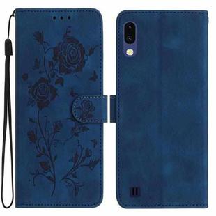 For Samsung Galaxy A10 / M10 Rose Flower Embossing Pattern Leather Phone Case(Dark Blue)