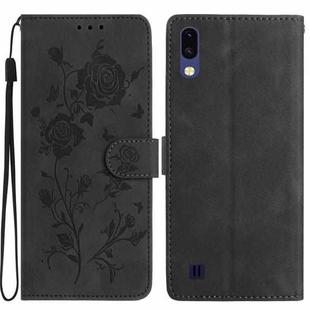 For Samsung Galaxy A10 / M10 Rose Flower Embossing Pattern Leather Phone Case(Black)
