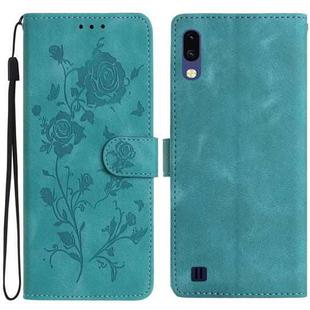 For Samsung Galaxy A10 / M10 Rose Flower Embossing Pattern Leather Phone Case(Green)