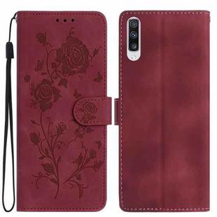 For Samsung Galaxy A10 / M10 Rose Flower Embossing Pattern Leather Phone Case(Red)