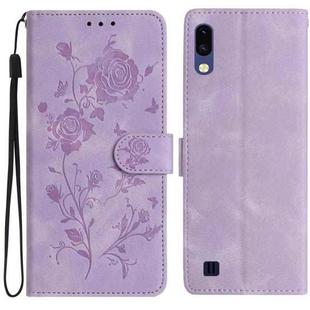 For Samsung Galaxy A10 / M10 Rose Flower Embossing Pattern Leather Phone Case(Light Purple)