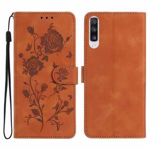 For Samsung Galaxy A10 / M10 Rose Flower Embossing Pattern Leather Phone Case(Brown)