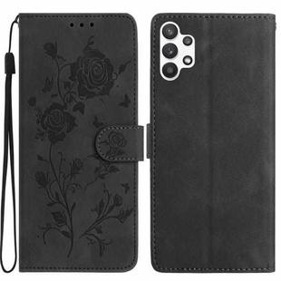 For Samsung Galaxy A13 4G Rose Flower Embossing Pattern Leather Phone Case(Black)
