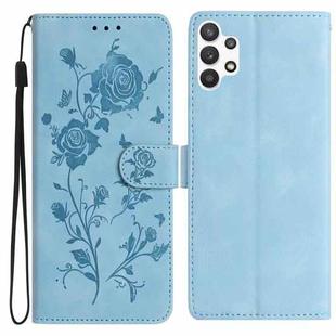 For Samsung Galaxy A13 4G Rose Flower Embossing Pattern Leather Phone Case(Sky Blue)