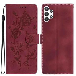 For Samsung Galaxy A13 4G Rose Flower Embossing Pattern Leather Phone Case(Red)