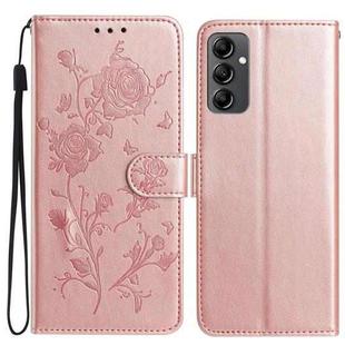 For Samsung Galaxy A14 Rose Flower Embossing Pattern Leather Phone Case(Rose Gold)