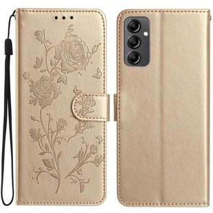 For Samsung Galaxy A14 Rose Flower Embossing Pattern Leather Phone Case(Gold)