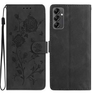 For Samsung Galaxy A14 Rose Flower Embossing Pattern Leather Phone Case(Black)