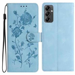 For Samsung Galaxy A14 Rose Flower Embossing Pattern Leather Phone Case(Sky Blue)