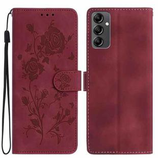 For Samsung Galaxy A14 Rose Flower Embossing Pattern Leather Phone Case(Red)
