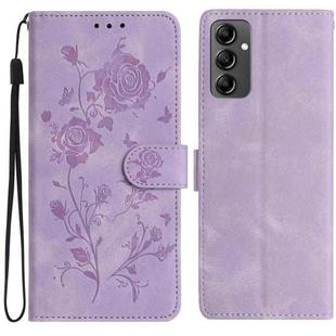 For Samsung Galaxy A14 Rose Flower Embossing Pattern Leather Phone Case(Light Purple)