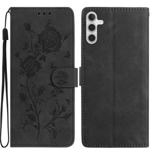 For Samsung Galaxy A15 Rose Flower Embossing Pattern Leather Phone Case(Black)